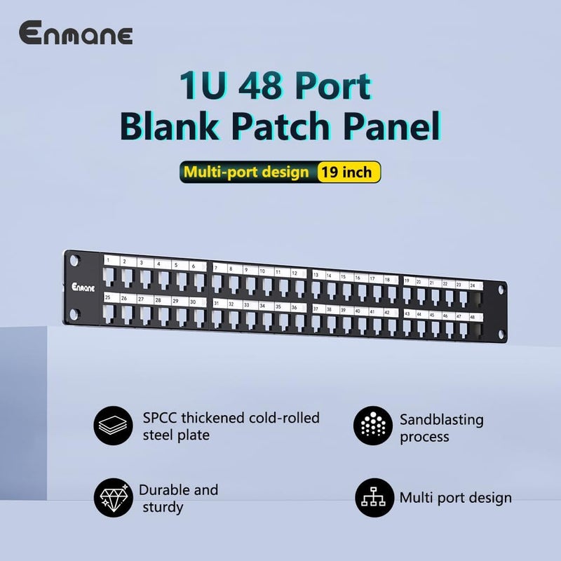 Enmane 48Port Blank Keystone Patch Panel Rackmount&Wall Mount 1U 19-inch Network Patch Panel RJ45 Keystone Patch Panel for Gigabit Network - Image 2